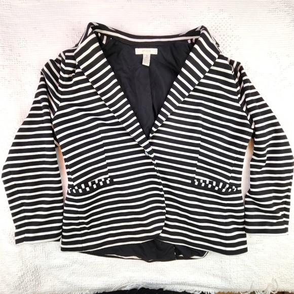 Chico's Jackets & Blazers - Chico's Black And White Striped Cardigan Size Large
